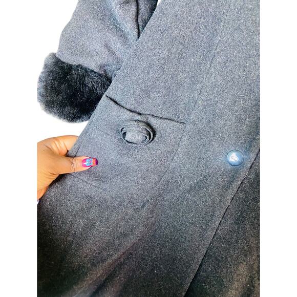 Rothschild Girls Button Down Coat Faux Fur Collar Cuffed Charcoal Gray Size 6X - Picture 4 of 9